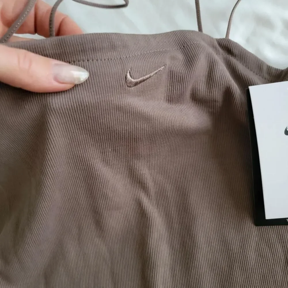 NWT NIKE women's mini-rib stretch tank dress in taupe brown, size small.